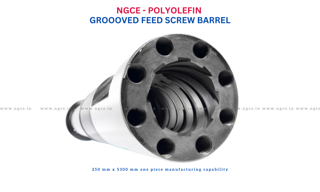 Grooved feed screw barrel manufacturing on CNC machine at NGCE India